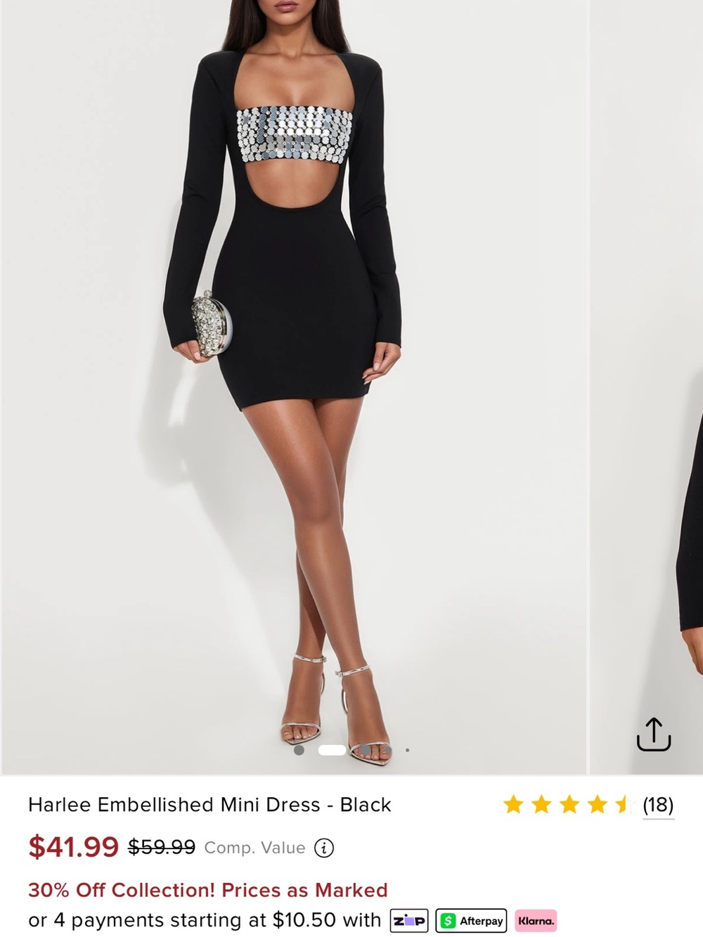 Fashion Nova Black Mini Dress with Silver Sequin Bandeau